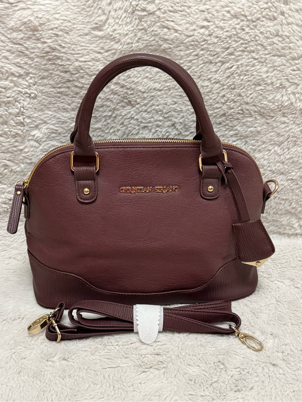Christian Siriano Wine Dome-Top Satchel with Removable Strap